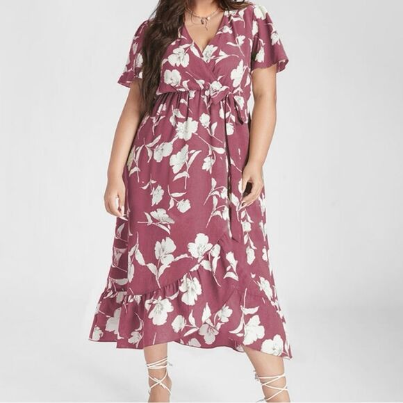 BLOOMCHIC Bloom Floral Ruffle Knot Side Wrap Dress Pink Size 10 - Picture 1 of 14